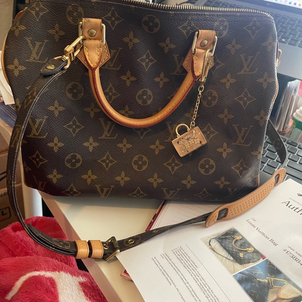 Louis Vuitton Monogram Canvas Satchel with Tan Leather Trim